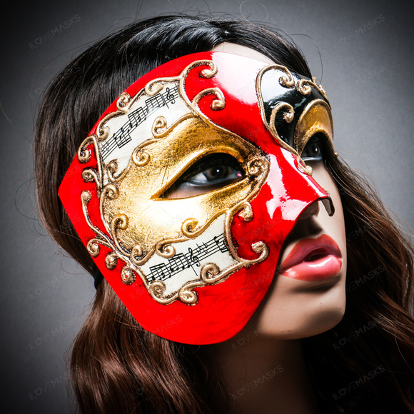 Phantom Of Opera Musical Masquerade Venetian Men Full Mask - Red Black - Picture 7 of 10